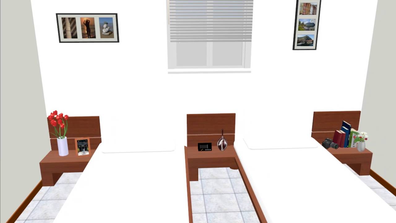 寝室レイアウト　8畳　シングルツイン　中央縦置き配置
